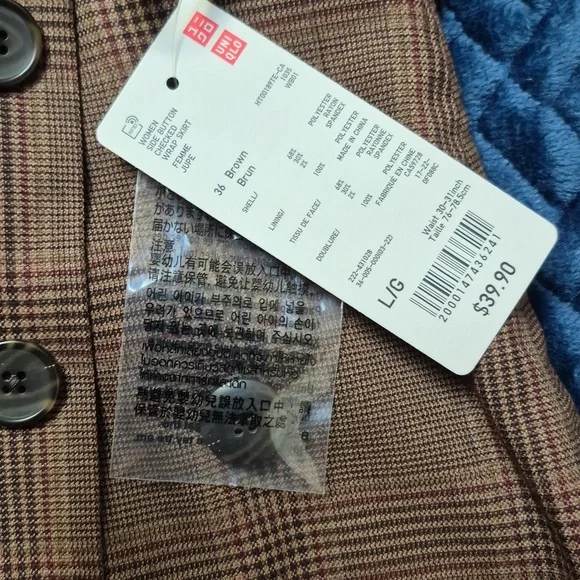 Uniqlo Side Button Checked Wrap Midi Skirt In Brown Size Large! NWT! - Picture 4 of 14